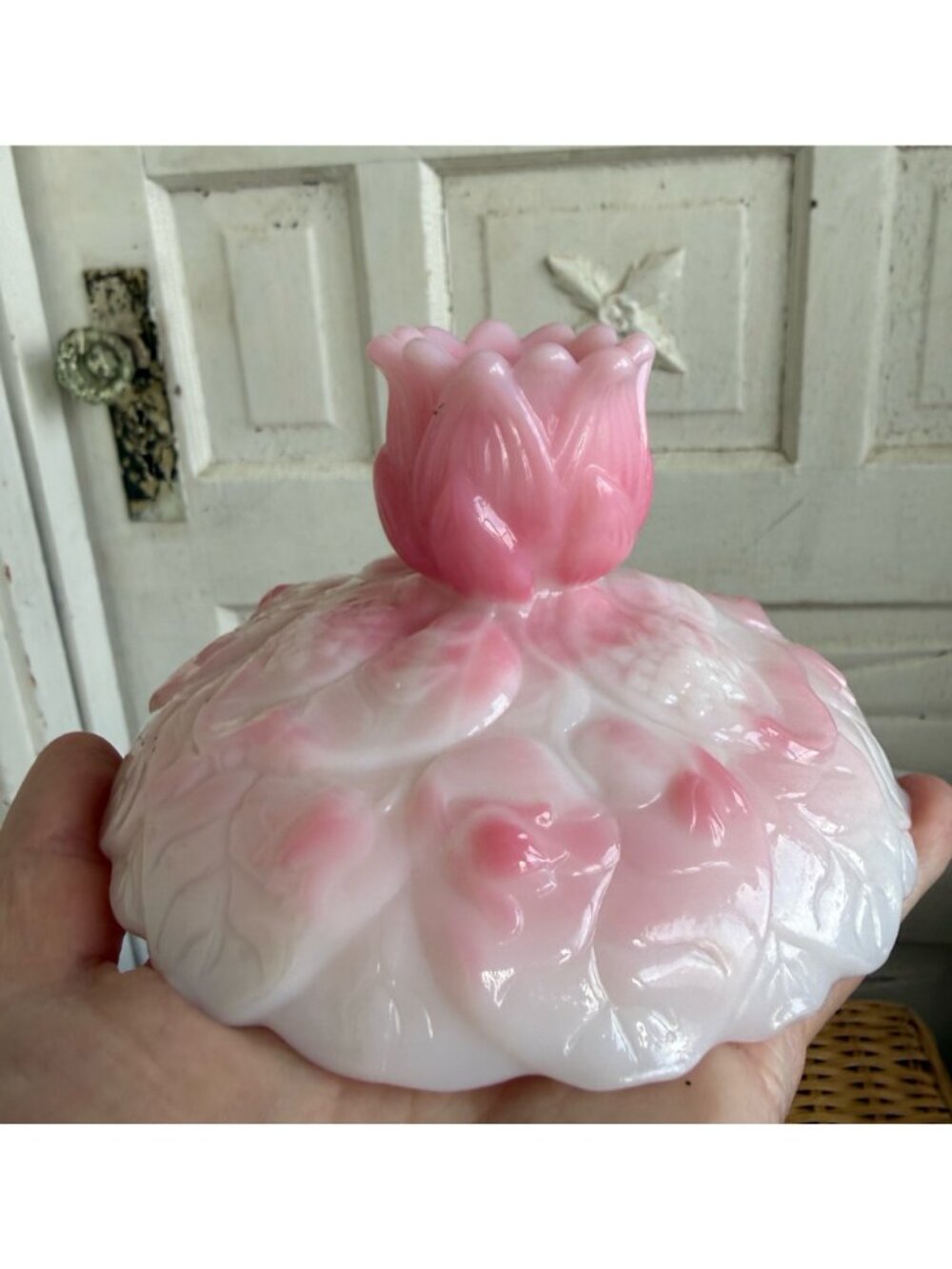 Vintage 60s Fenton Rosalene Pink Water Lily candle holders - Picture 6 of 9